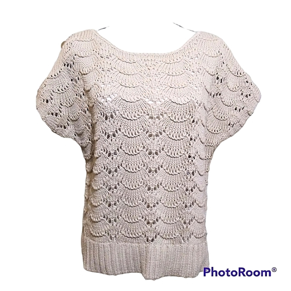 TOMMY HILFIGER COTTON KNIT SWEATER SZ L DECORATIVE KNIT PULLOVER SHORT SLEEVE